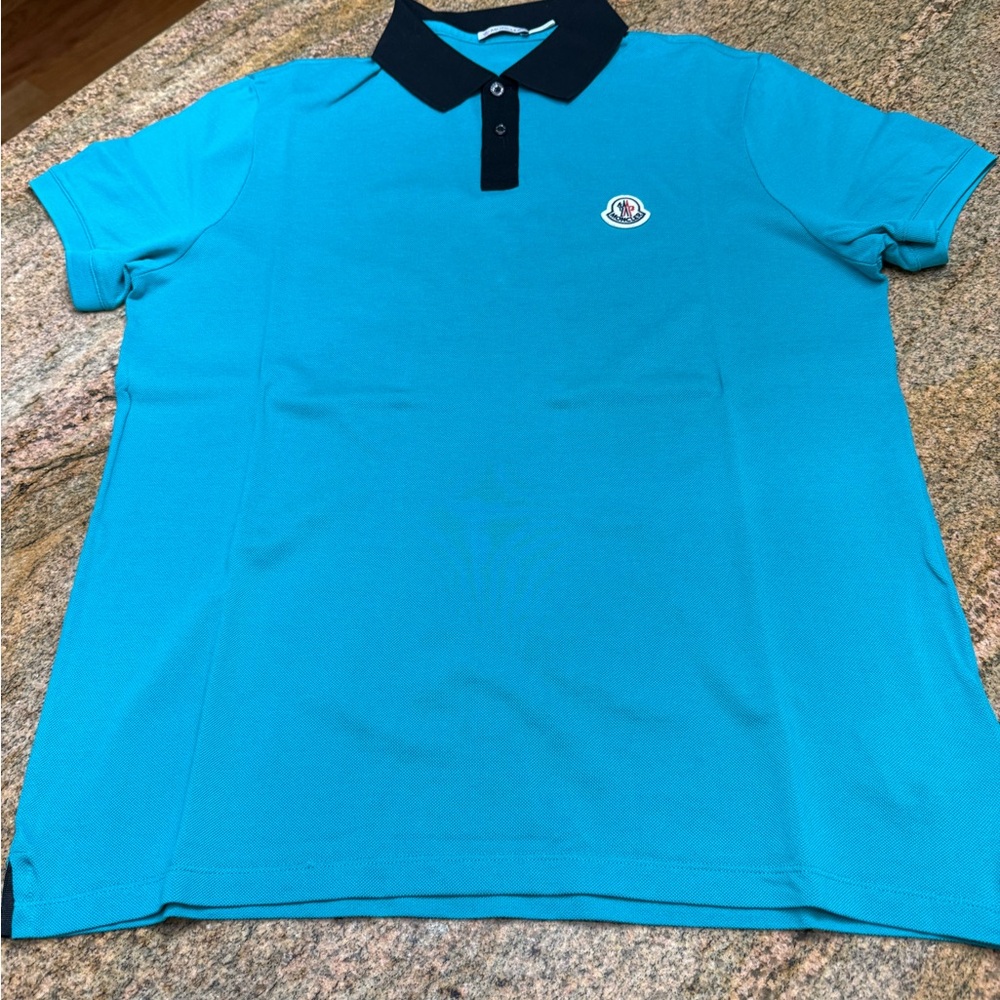 Moncler Turquoise Polo with Navy Collar
